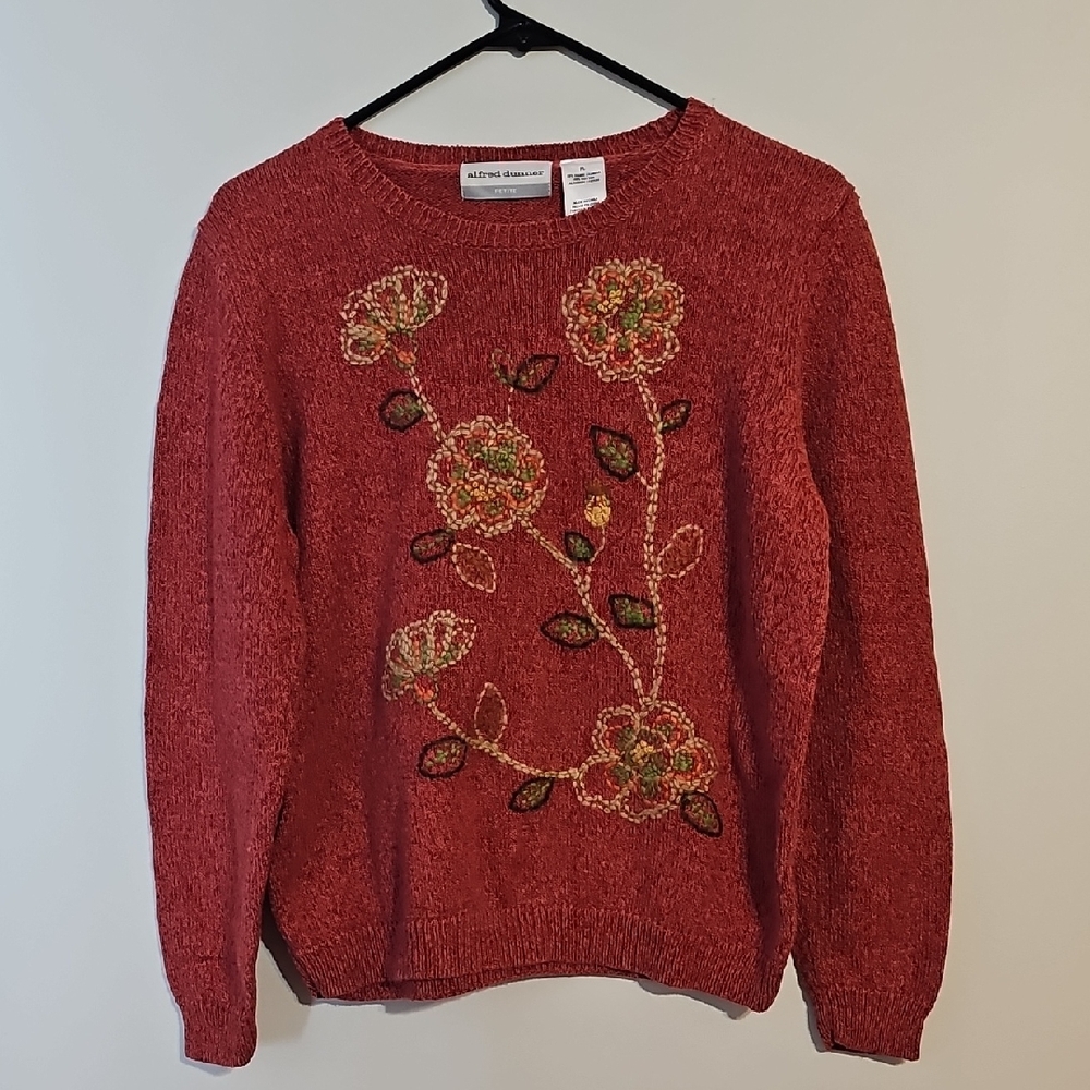 Alfred Dunner Rust Red Sweater with Floral Embroidery Size PL